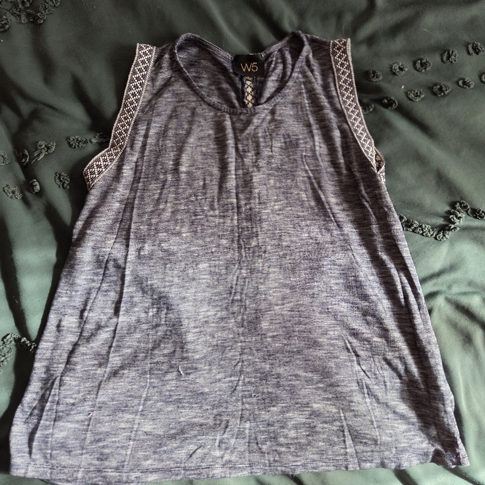 W5 Charcoal Tank Top with Patterned Straps